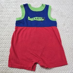 Vintage 90s Retro Color Block Airplane Sleeveless Shortie Romper Size 18m